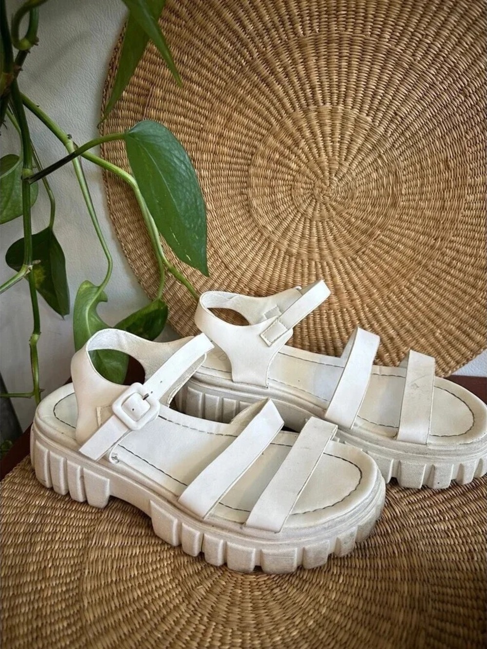 White Chunky Platform Sandals — Women's Strappy Casual Sandals